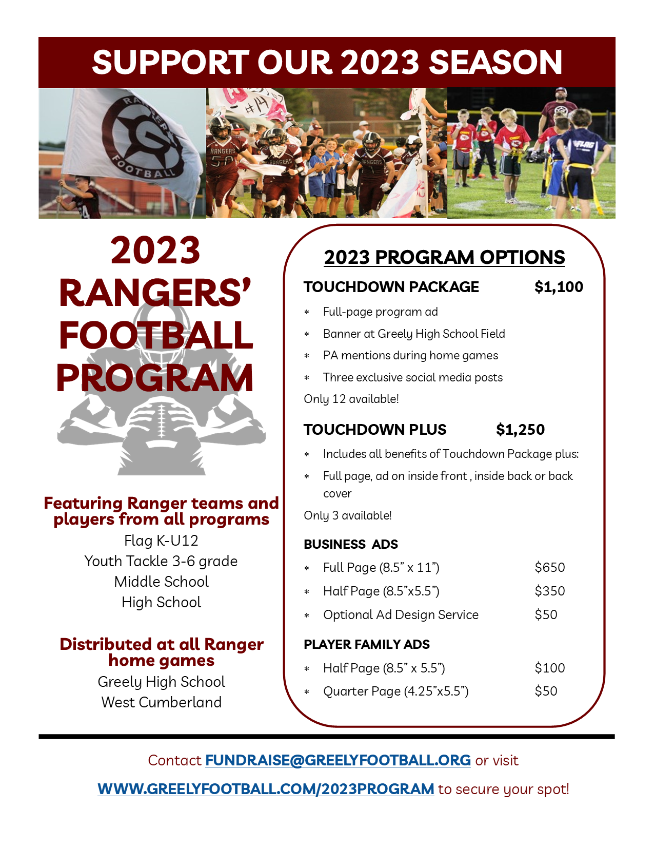 Greely Football Program Advertising